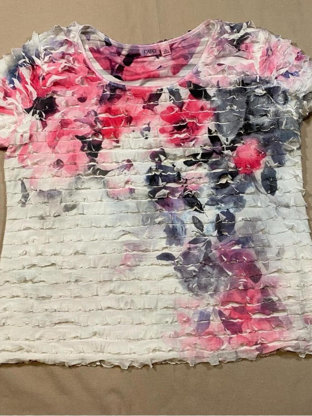 Cato Pink and Gray Floral Short Sleeve Top